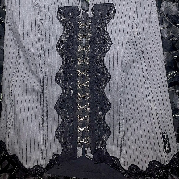SALE  Vtg Tripp nyc Pinstripe zip Halter with built in cami - Picture 3 of 13